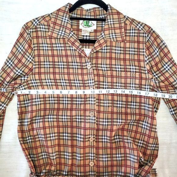 VTG NATURAL ELEMENTS 100% Silk Plaid Matching Skirt Top Tartan Preppy Norm SZ 10 - Picture 8 of 12